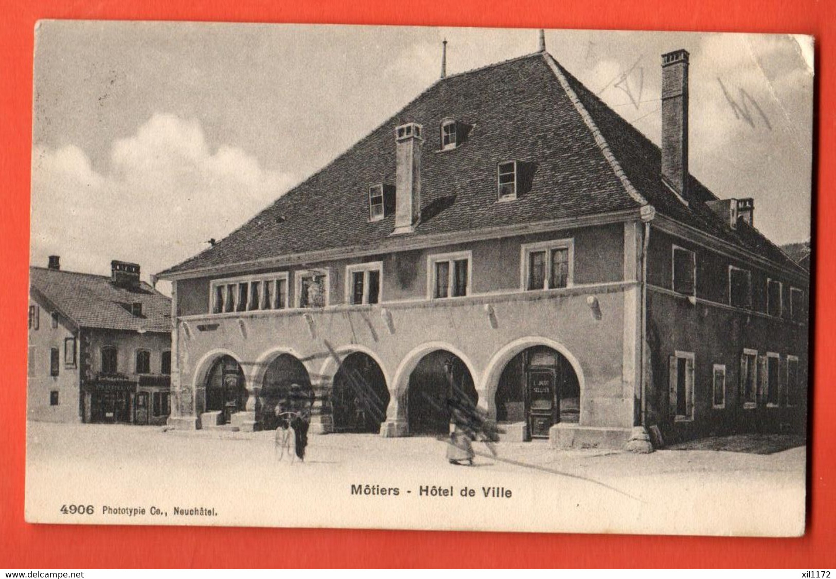 ZOX-35  Môtiers Val-de-Travers Hotel De Ville.  Phototypie 4906 Circulé 1906 - Môtiers 