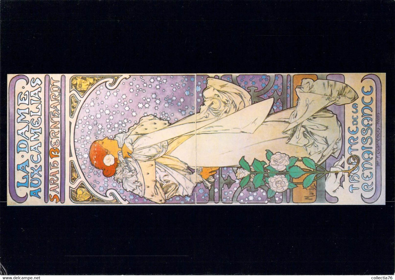 CARTE POSTALE AFFICHE MUCHA 11 X 16 CM LA DAME AUX CAMELIAS SARAH BERNHARDT DOS DIVISE NON ECRIT - Mucha, Alphonse