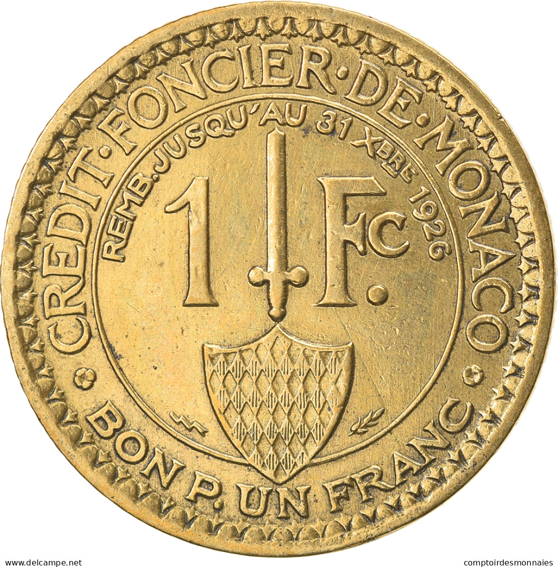 Monnaie, Monaco, Louis II, Franc, 1924, Poissy, TTB, Aluminum-Bronze - 1922-1949 Louis II