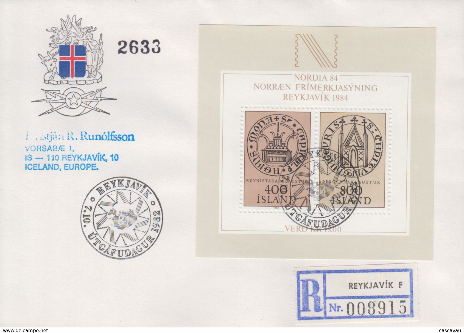 Enveloppe   FDC  1er  Jour     ISLANDE    Bloc  Feuillet    Exposition   Philatélique     NORDIA   1984 - FDC