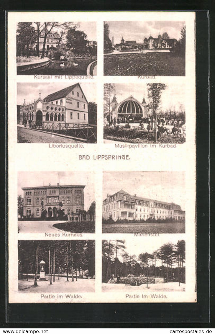 AK Bad Lippspringe, Kursaal Mit Lippequelle, Kurbad, Liboriusquelle, Marienstift, Neues Kurhaus - Bad Lippspringe
