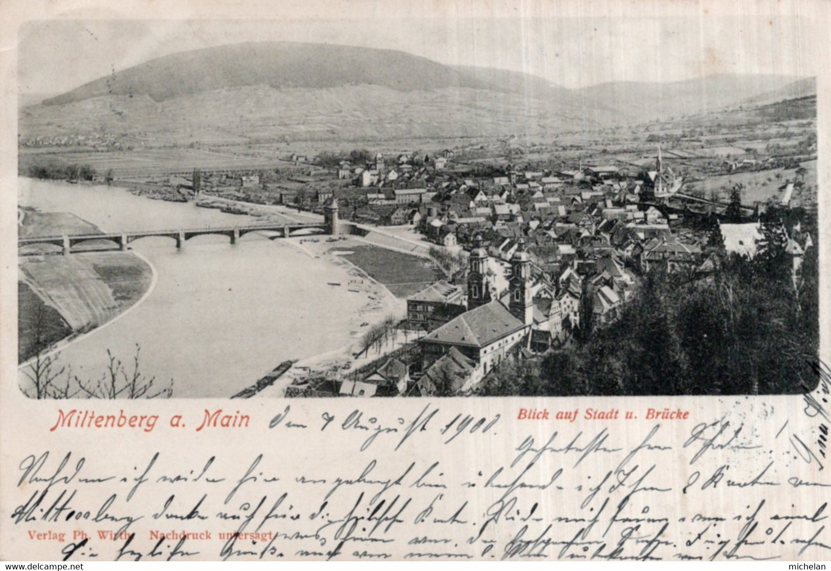 CPA PHOTO    ALLEMAGNE---MILTENBERG A. MAIN---BLICKAUF STADT U. BRUCKE---1900 - Mittelberg