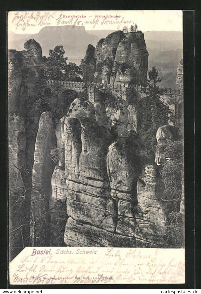 AK Lohmen /sächs. Schweiz, Basteibrücke - Steinschleuder - Bastei (sächs. Schweiz)