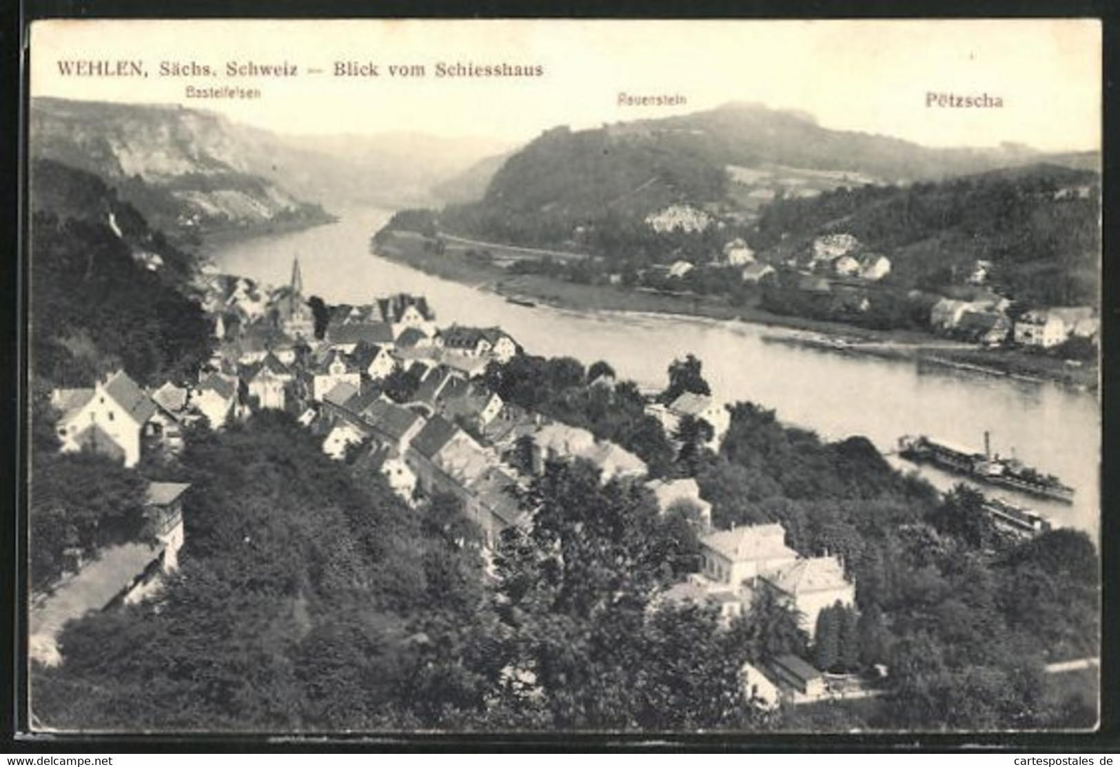 AK Wehlen In Sächs. Schweiz, Blick Vom Schiesshaus Zum Basteifelsen, Rauenstein Und Pötzscha - Wehlen