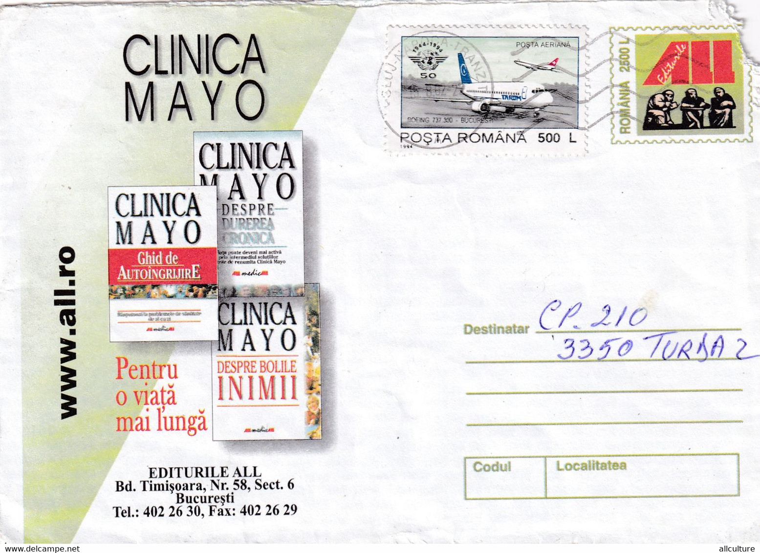 A9639 - MAYO CLINIC MEDICINE - FOR A LONG LIFE, ROMANIAN POSTAGE USED STAMP ON COVER, CLUJ 2002 ROMANIA COVER STATIONERY - Medicina