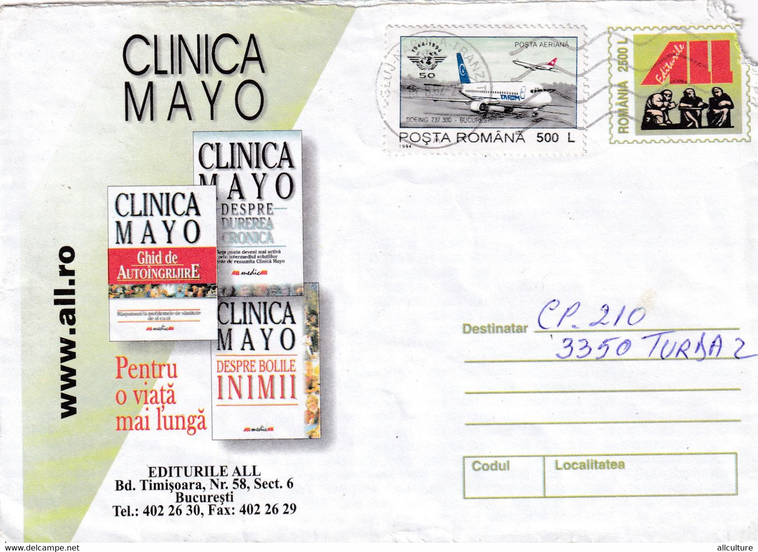 A9639 - MAYO CLINIC MEDICINE - FOR A LONG LIFE, ROMANIAN POSTAGE USED STAMP ON COVER, CLUJ 2002 ROMANIA COVER STATIONERY - Médecine