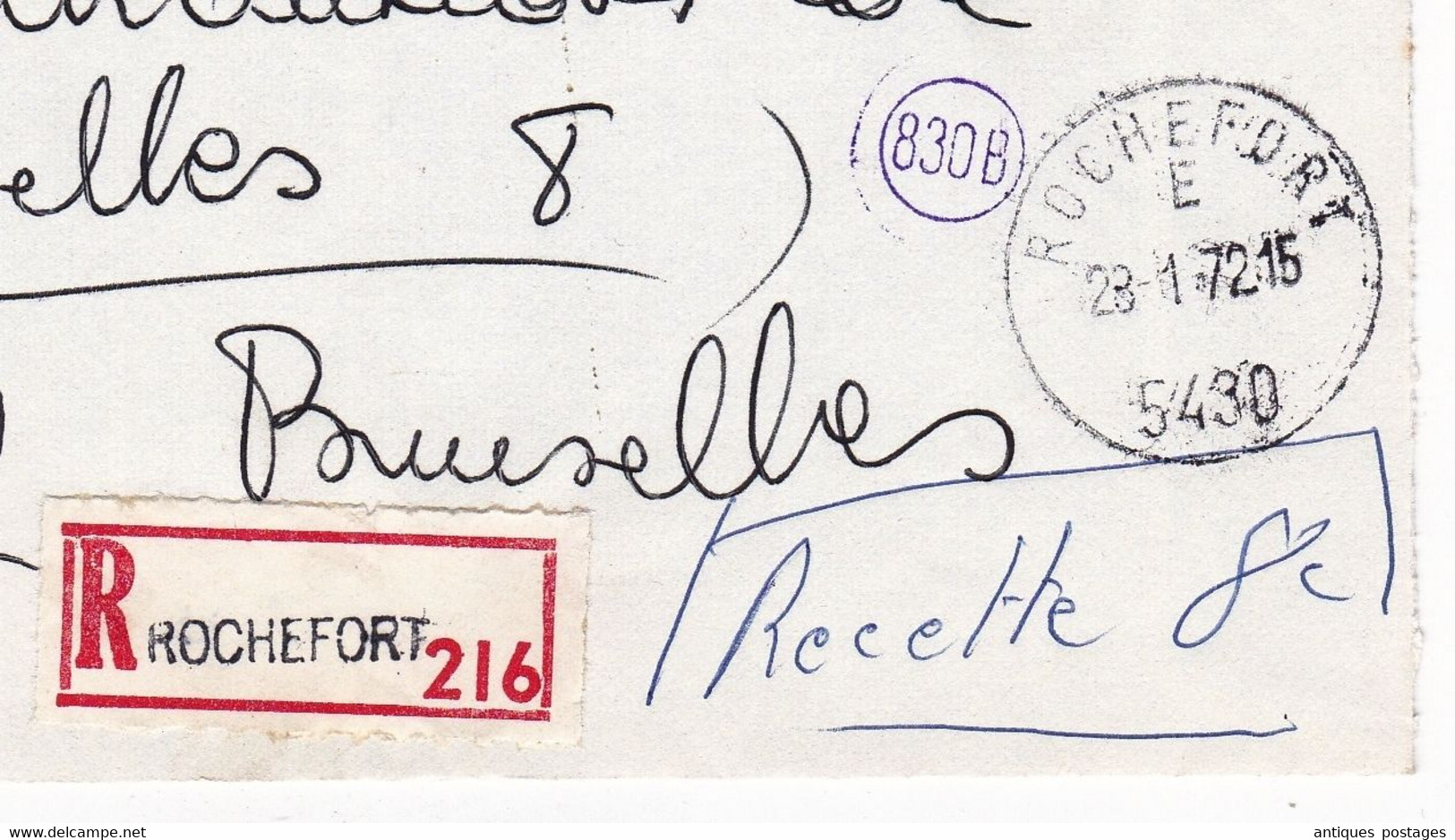 Lettre 1972 Recommandée Rochefort Belgique Controleur Des Contributions De Bruxelles - Briefe U. Dokumente