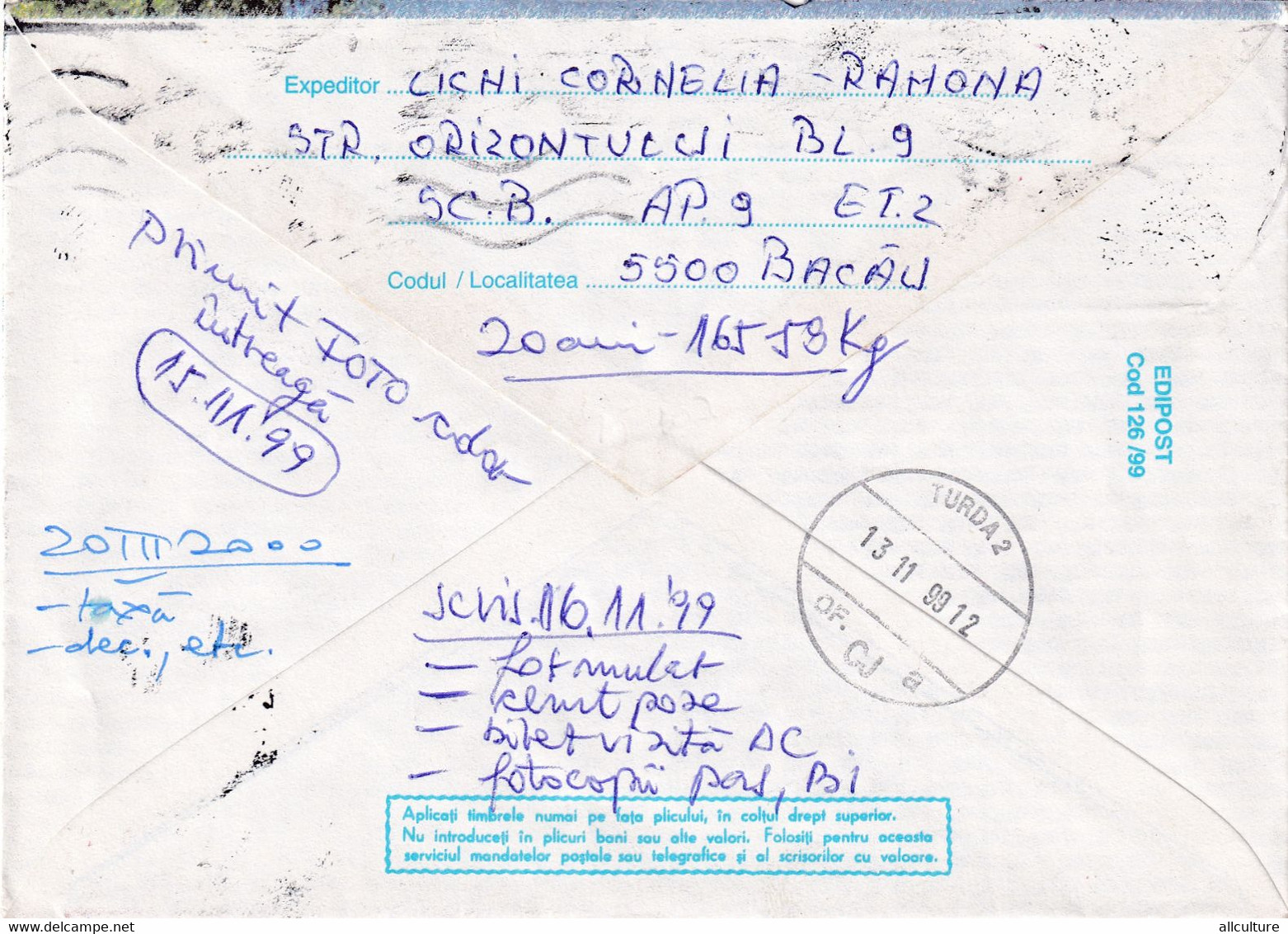 A9649- GORJ ROMANIA TOURISM ACTIVITIES SAILLING VESSELS, ROMANIAN POSTAGE USED STAMP COVER STATIONERY BACAU 1999 - Barcos
