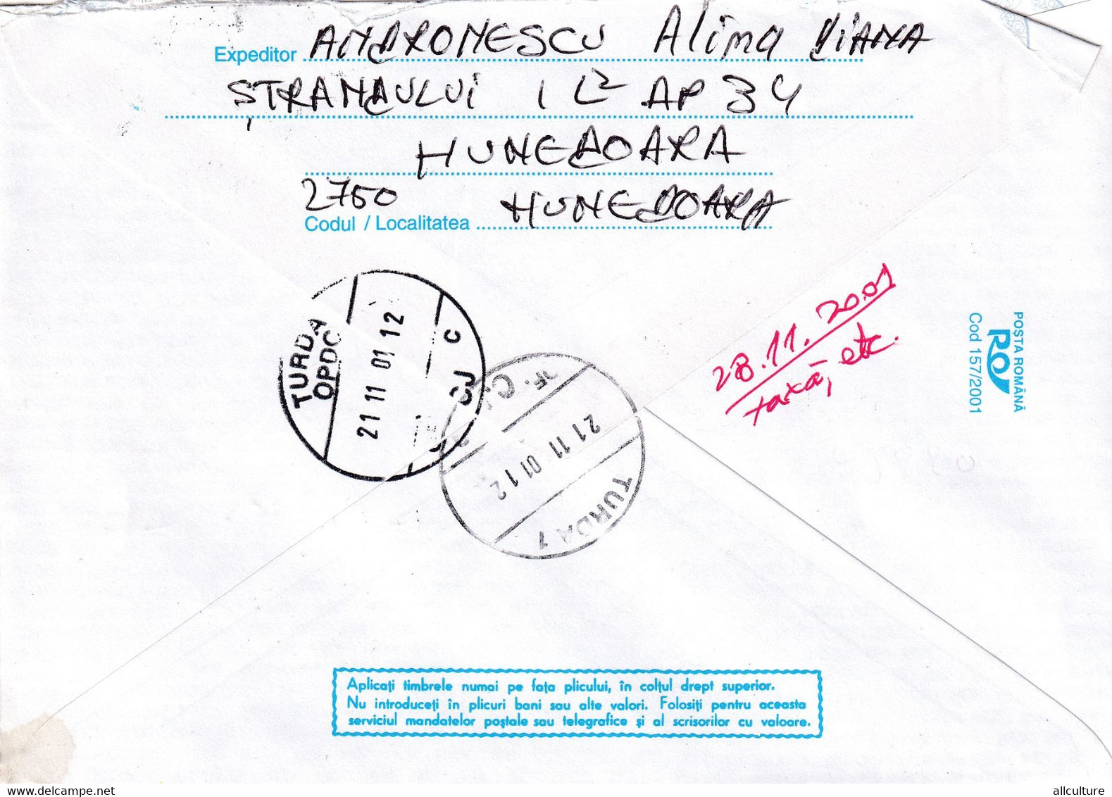 A9652-  EUROPEAN PRESIDENTIAL CONFERENCE BUCHAREST 2001 ROTARY INTERNATIONAL ROMANIA COVER STATIONERY, HUNEDOARA 2001 - Autres & Non Classés