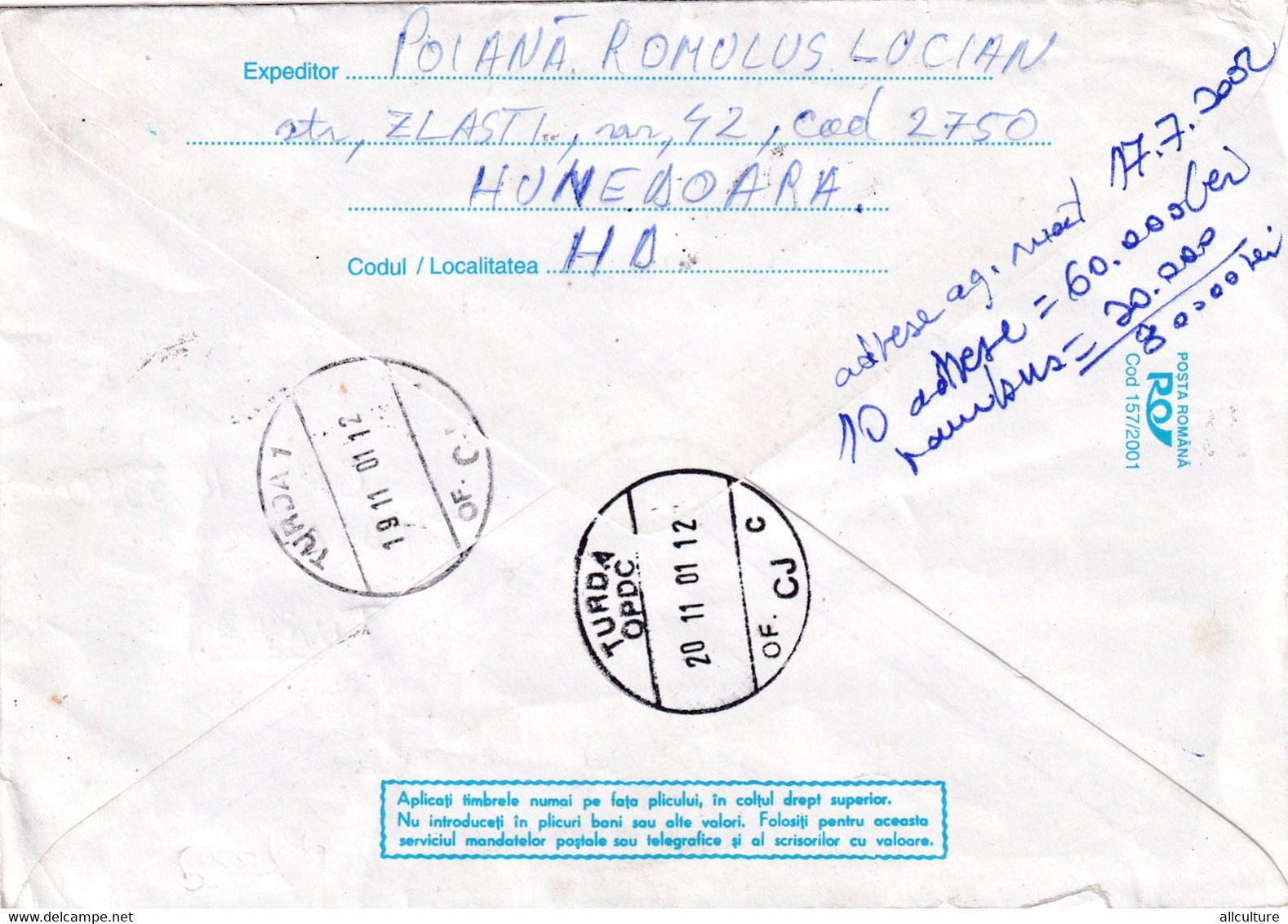 A9654- EUROPEAN PRESIDENTIAL CONFERENCE BUCHAREST 2001 ROTARY INTERNATIONAL ROMANIA COVER STATIONERY, HUNEDOARA 2001 - Andere & Zonder Classificatie