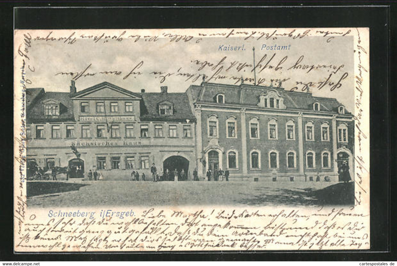 AK Schneeberg I / Erzgeb., Hôtel Sächsisches Haus & Kaiserliches Postamt - Schneeberg