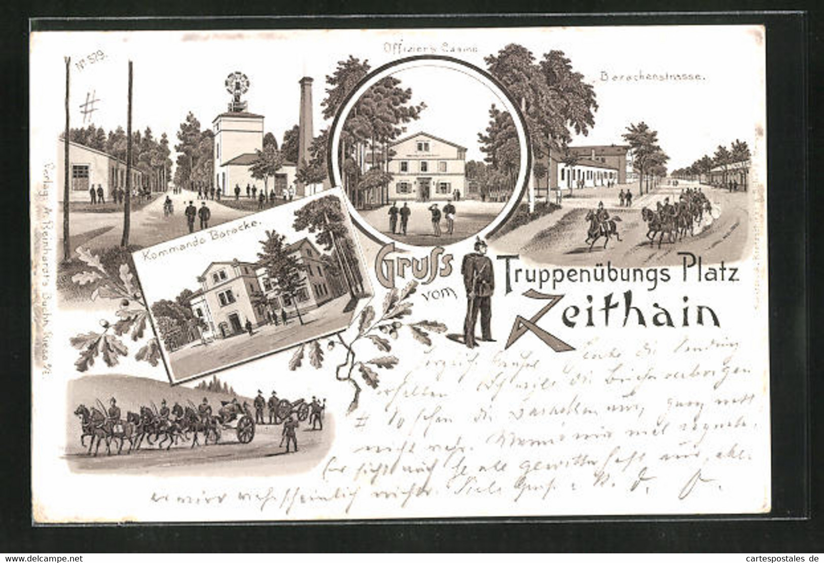 Lithographie Zeithain, Kommandantur, Kaiser Wilhelm Allee, Offizierscasino - Zeithain