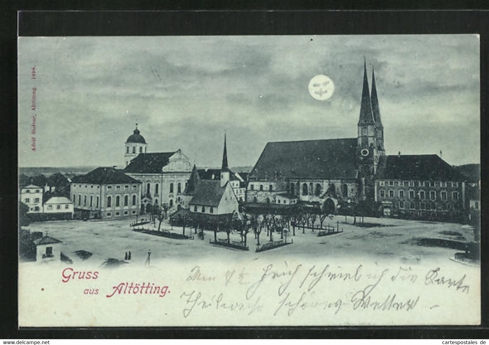 Mondschein-AK Altötting, Marktplatz Mit Kirche - Altötting