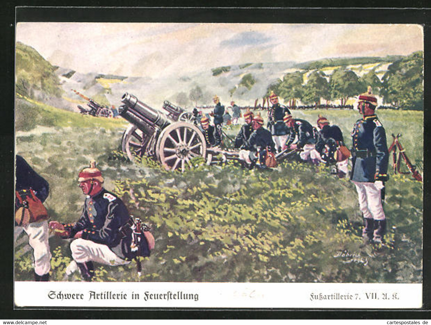 Künstler-AK Döbrich-Steglitz: Schwere Artillerie In Feuerstellung, Fussartillerie 7. - Döbrich-Steglitz