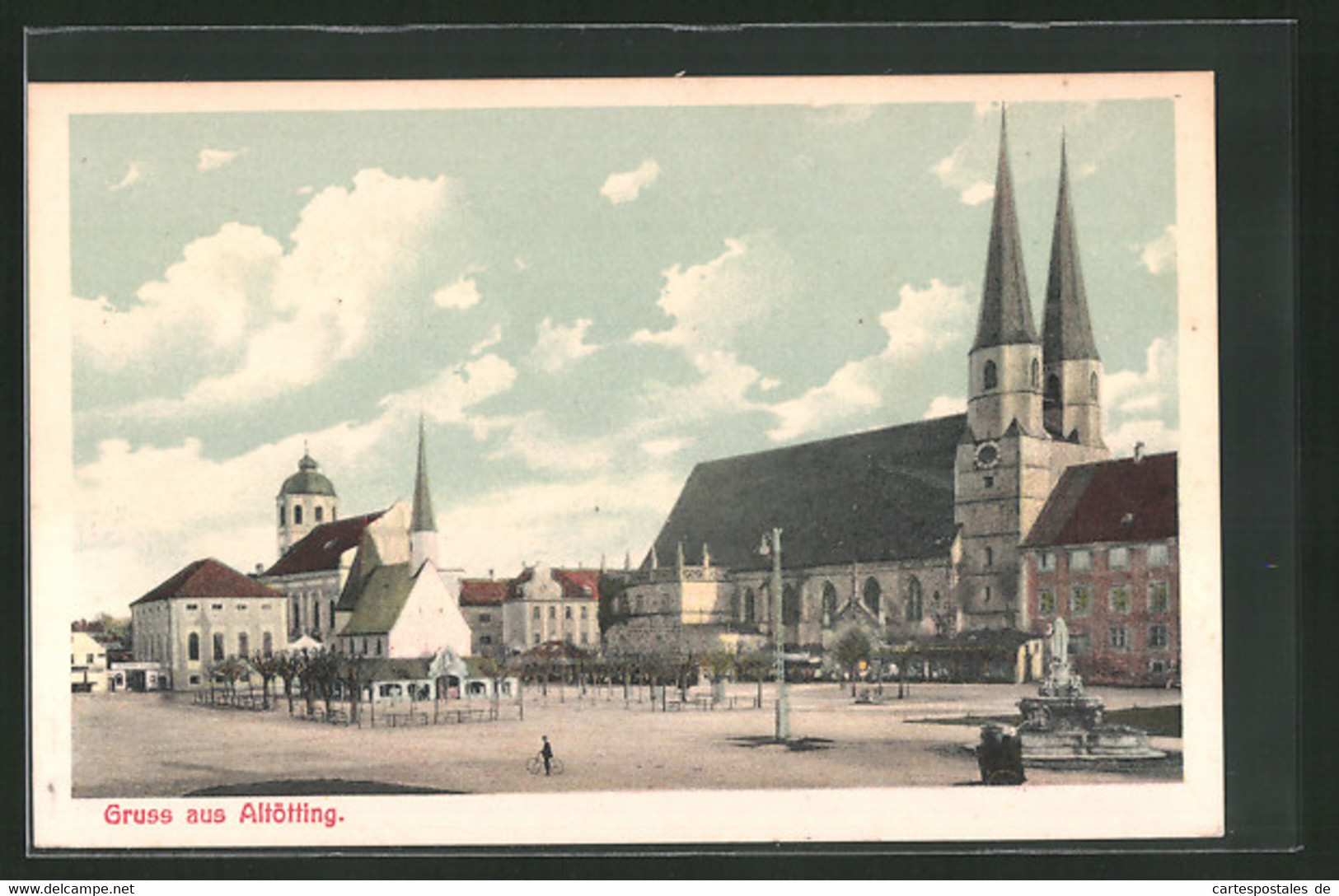 AK Altötting, Marktplatzmotiv Mit Kirche Und Brunnen - Altoetting