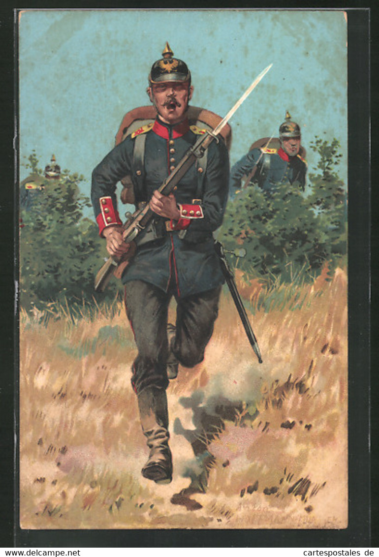 Künstler-AK Anton Hoffmann - München: Deutsche Armee, Soldat Mit Pickelhaube Und Gewehr - Hoffmann, Anton - Munich