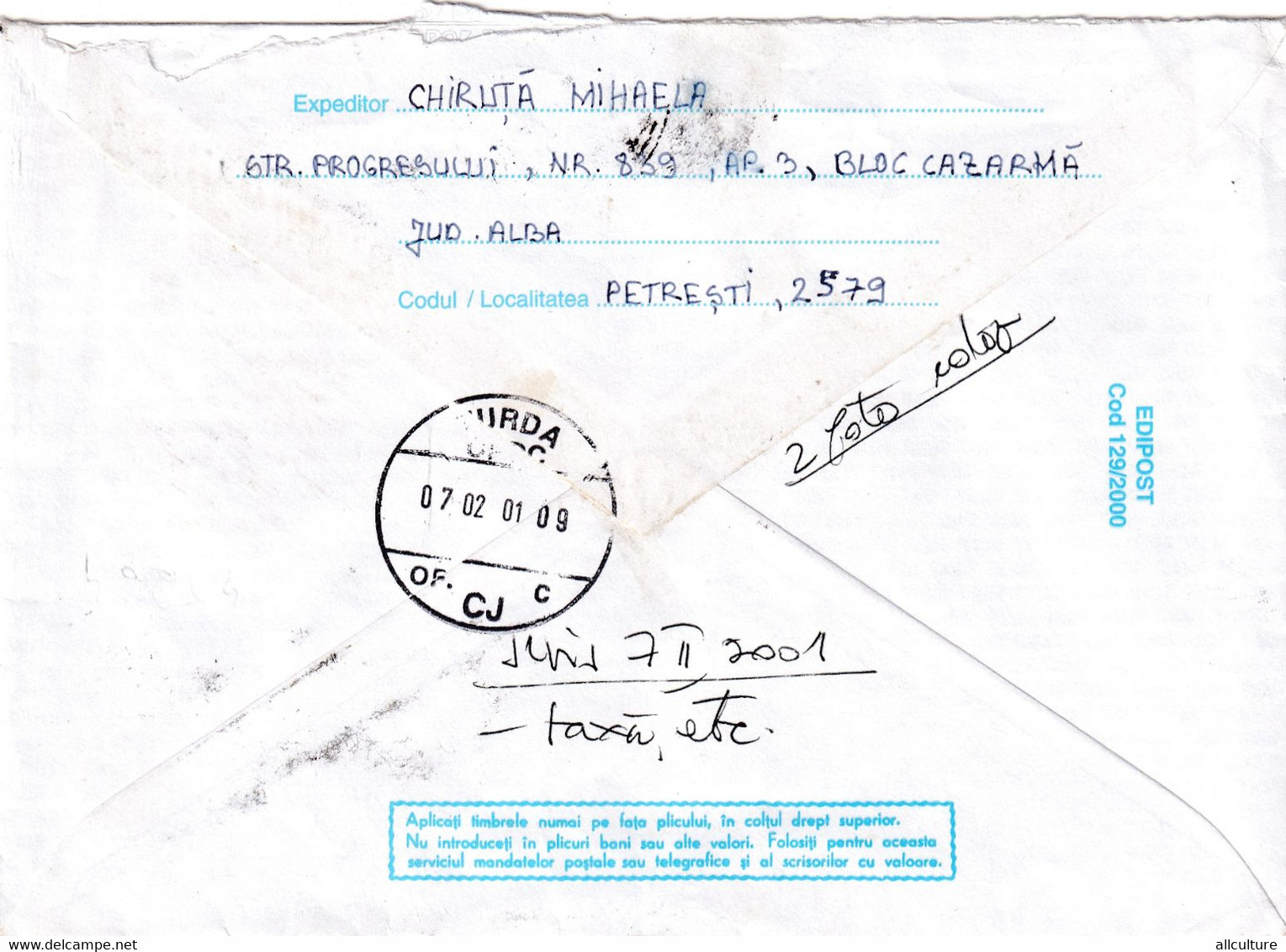 A9676- OTTER ANIMAL - MUSTELA ERMINEA USED STAMPS ON COVER, ROMANIA TIMISOARA COVER STATIONERY, PETRESTI 2001 - Andere & Zonder Classificatie