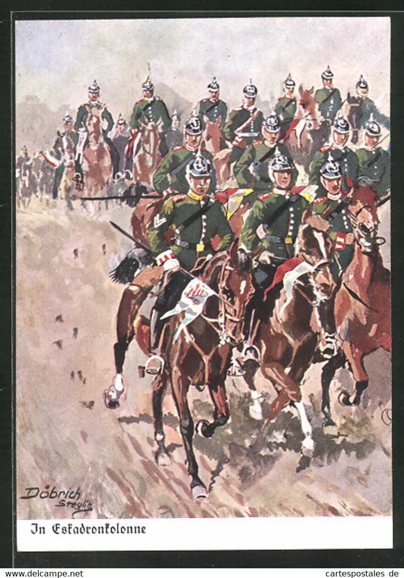 Künstler-AK Döbrich-Steglitz: Soldaten In Einer Pferdekolonne - Döbrich-Steglitz