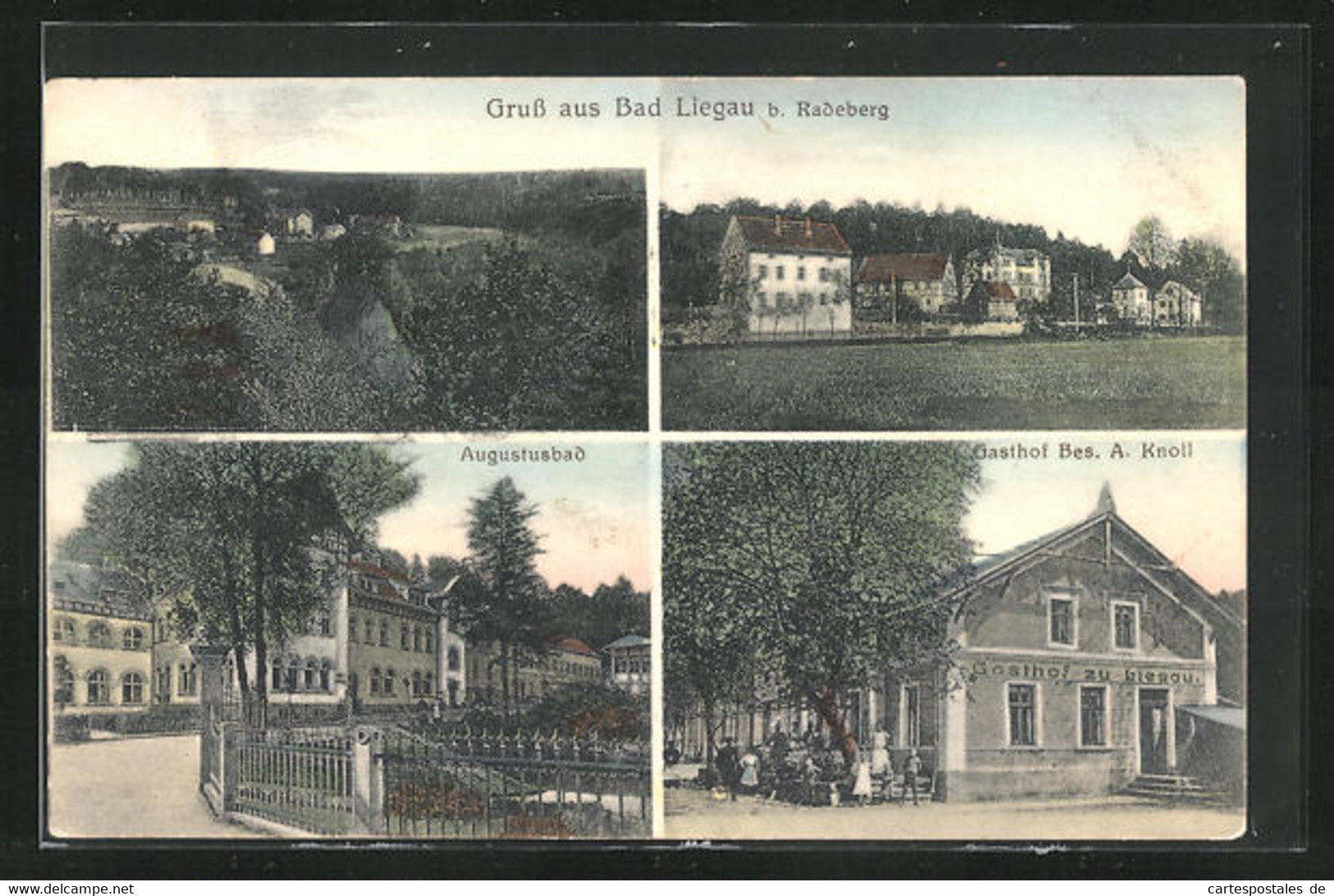 AK Bad Liegau B. Radeberg, Gasthof Von A. Knoll, Augustusbad, Ortspartie - Radeberg