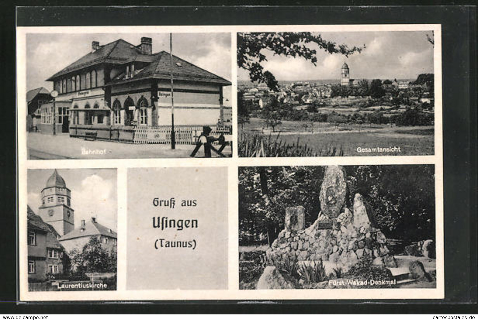 AK Usingen / Taunus, Laurentiuskirche, Fürst Walrad-Denkmal, Bahnhof - Usingen