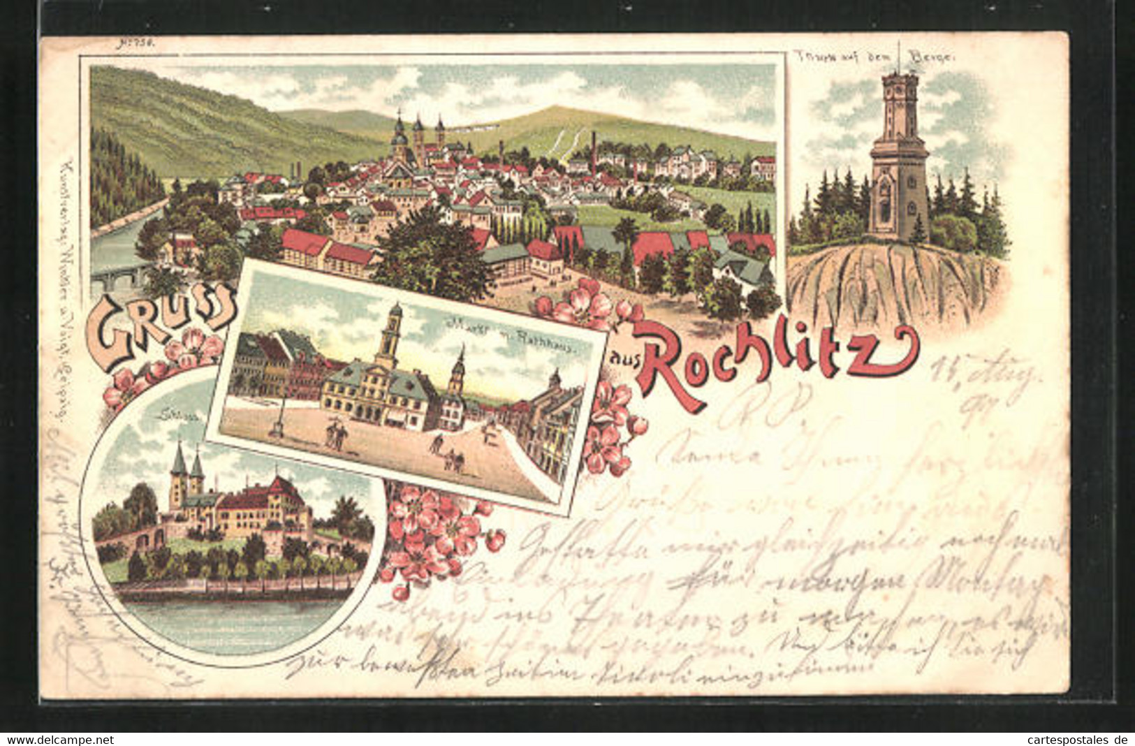 Lithographie Rochlitz, Schloss, Markt Mit Rathaus - Rochlitz