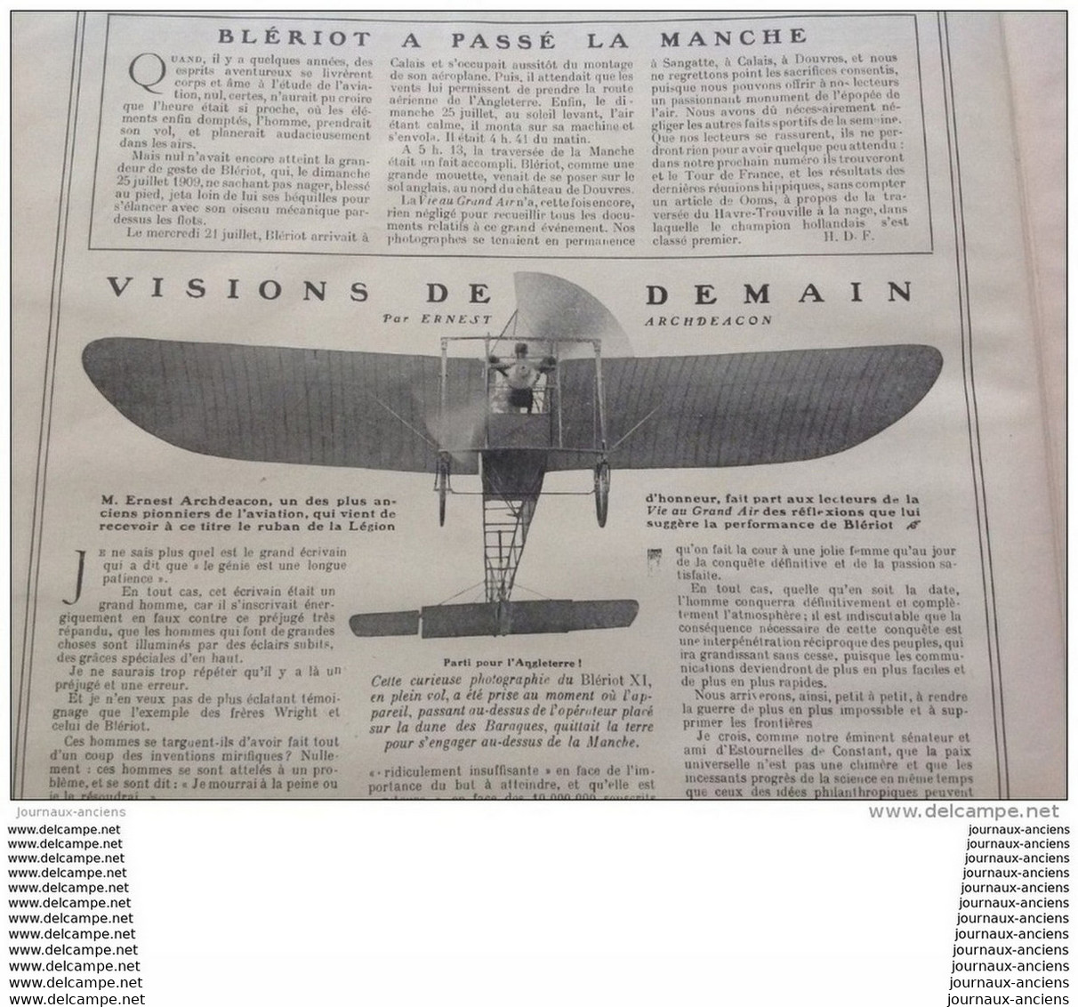 1909 L'ANGLETERRE N'EST PLUS UNE ÎLE - BLERIOT PASSE LA MANCHE - LA VIE AU GRAND AIR - 1900 - 1949