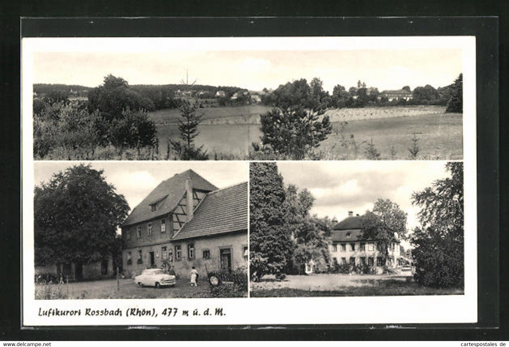 AK Rossbach / Rhön, Gasthaus Zum Schwarzen Adler, Ortspanorama - Rhoen