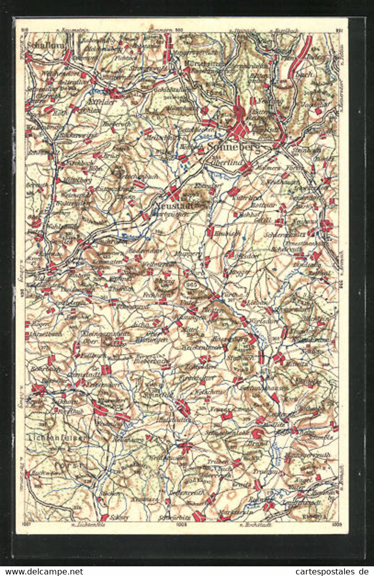 AK Sonneberg, Landkarte Der Stadt Mit Umgebung - Sonneberg