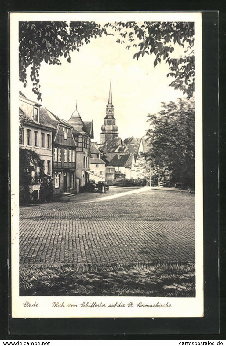 AK Stade, Blick Vom Schiffertor Auf Die St. Cosmaekirche - Stade