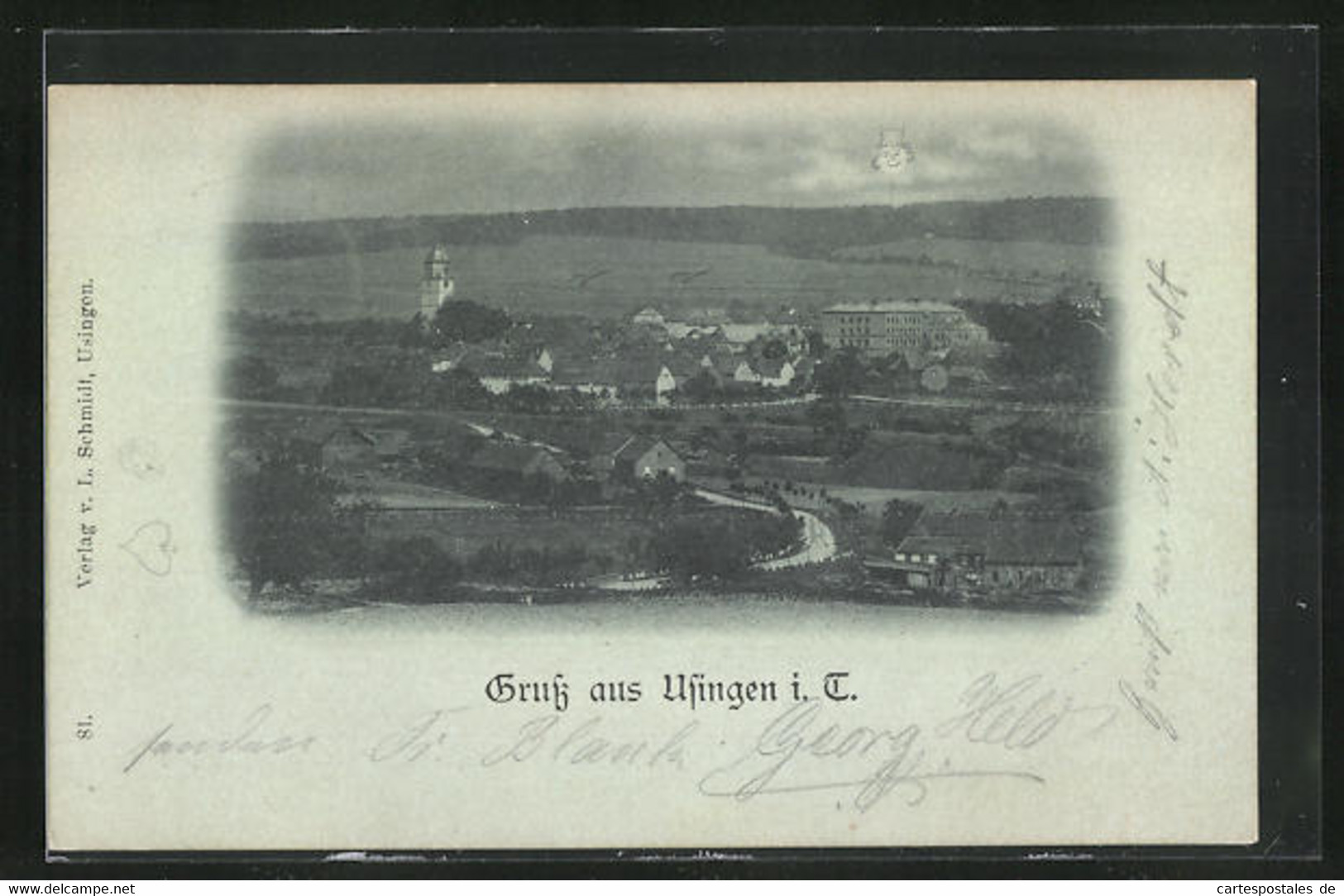 Mondschein-AK Usingen / Taunus, Totalansicht - Usingen