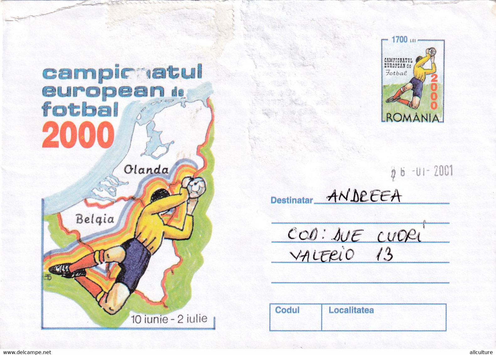 A9697- EUROPEAN FOOTBALL CHAMPIONSHIP UEFA EURO 2000 ROMANIA COVER STATIONERY - Championnat D'Europe (UEFA)