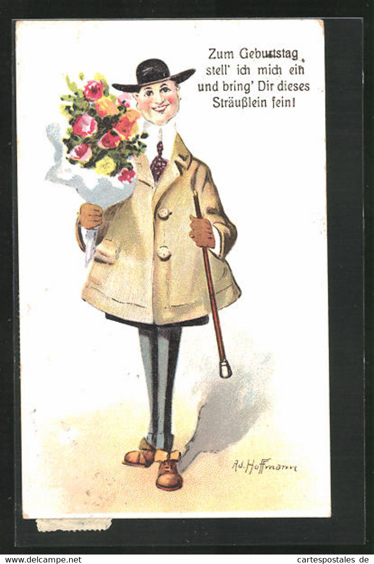 Künstler-AK Ad. Hoffmann: Feiner Herr Mit Blumenstrauss - Hoffmann, Ad.