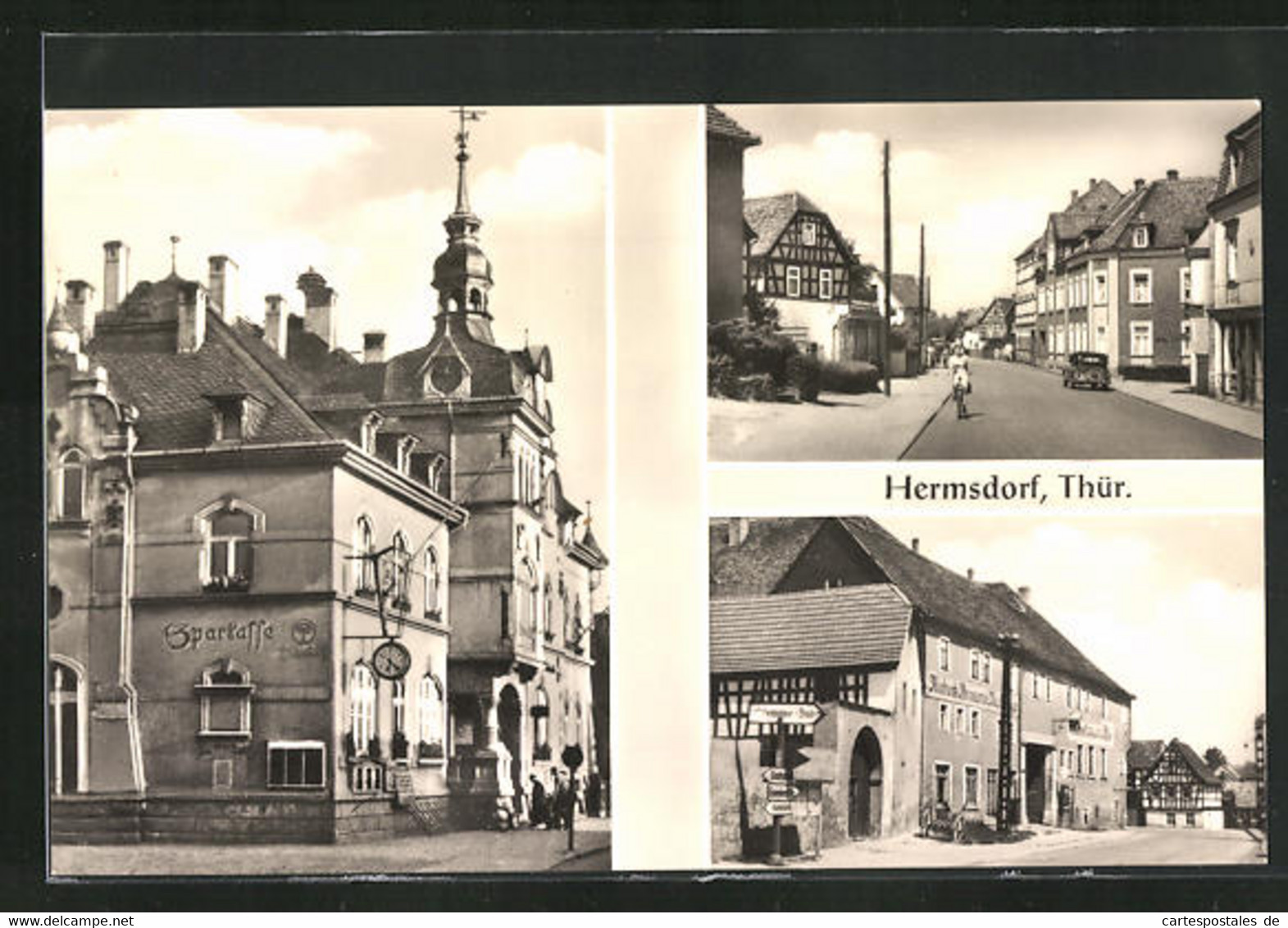 AK Hermsdorf / Thüringen, Sparkasse, Gasthaus Und Teilansicht - Hermsdorf