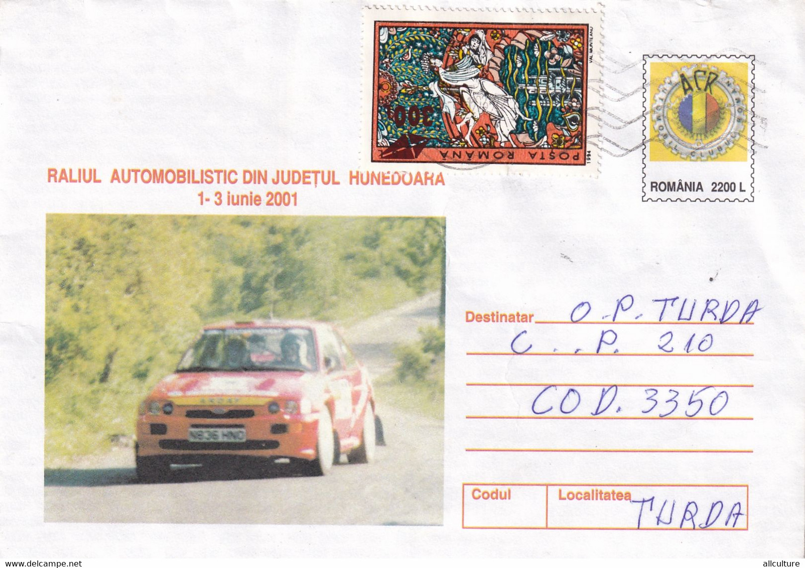 A9734- CAR RALLY SHOW,  HUNEDOARA 2001, ROMANIAN POSTAGE USED STAMP ROMANIA COVER STATIONERY - Coches