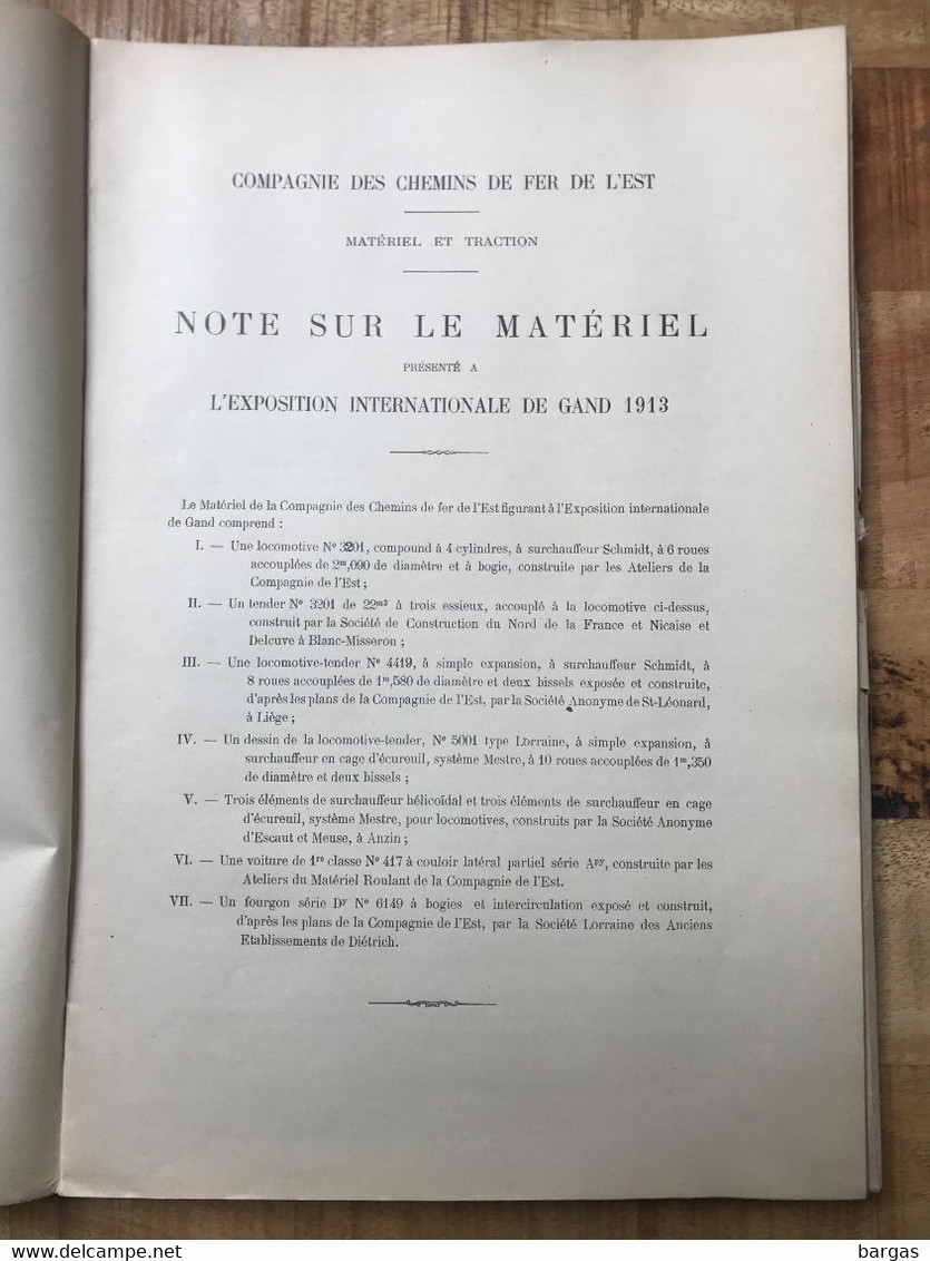 1913 Beau Livre De La Compagnie Des Chemins De Fer De L'est Exposition De Gand Train Locomotive Vapeur Belles Planches - Ferrocarril