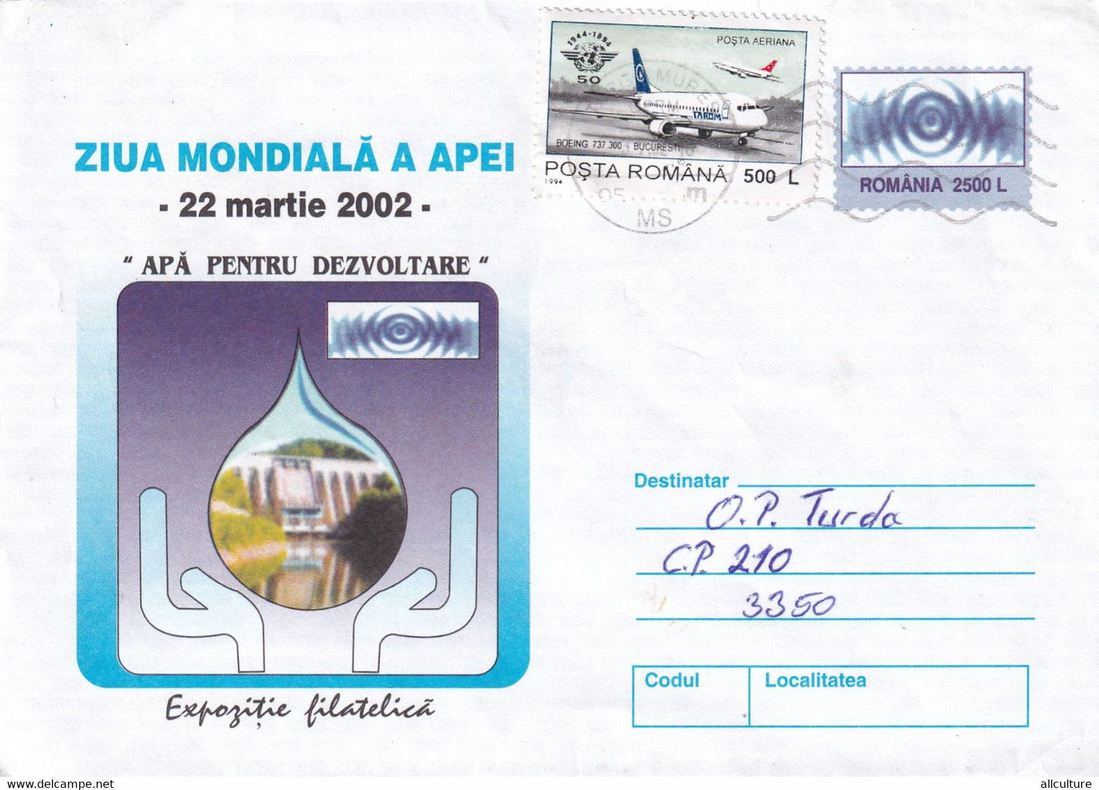 A9741- WORLD WATER DAY 2002, WATER FOR DEVELOPMENT, USED STAMP TARGU MURES 2002 ROMANIA COVER STATIONERY - Protezione Dell'Ambiente & Clima