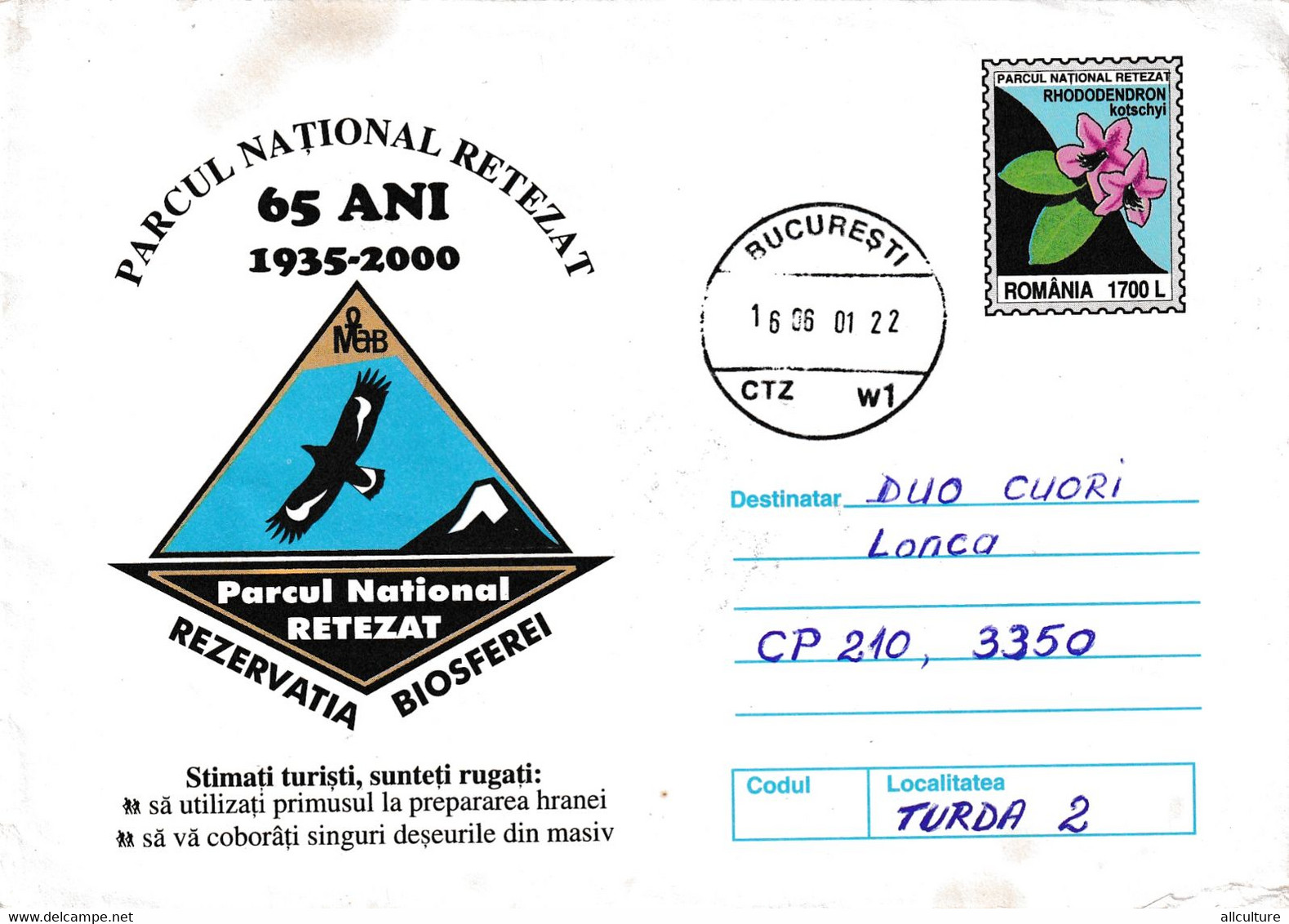 A9746- NATIONAL PARK RETEZAT 1935-2000, BIOSPHERE RESERVATION EAGLES BIRDS, BUCHAREST 2001 ROMANIA COVER STATIONERY - Adler & Greifvögel