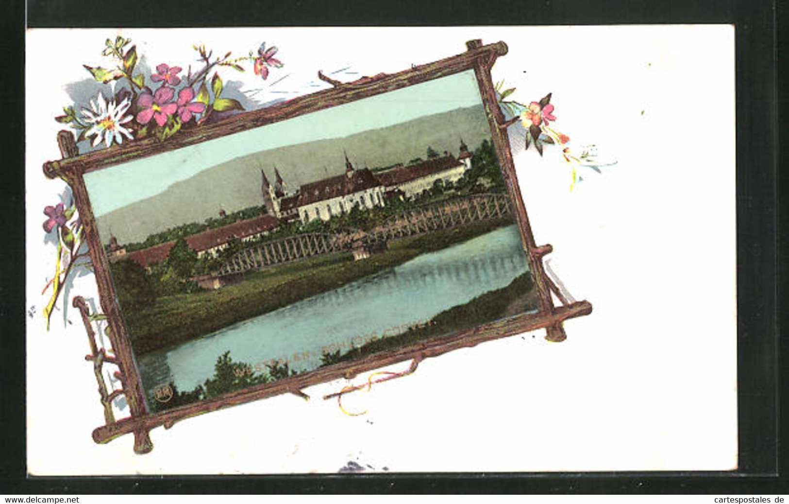 AK Höxter, Schloss Corvey, Eisenbahnbrücke über Die Weser - Hoexter