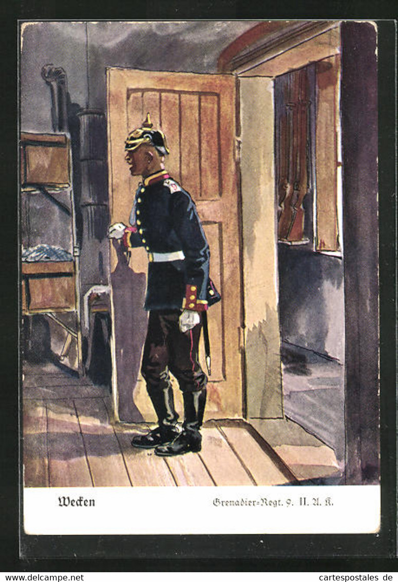 Künstler-AK Döbrich-Steglitz: Soldat Beim Wecken, Grenadier-Regt. 9. II. U. R. - Döbrich-Steglitz