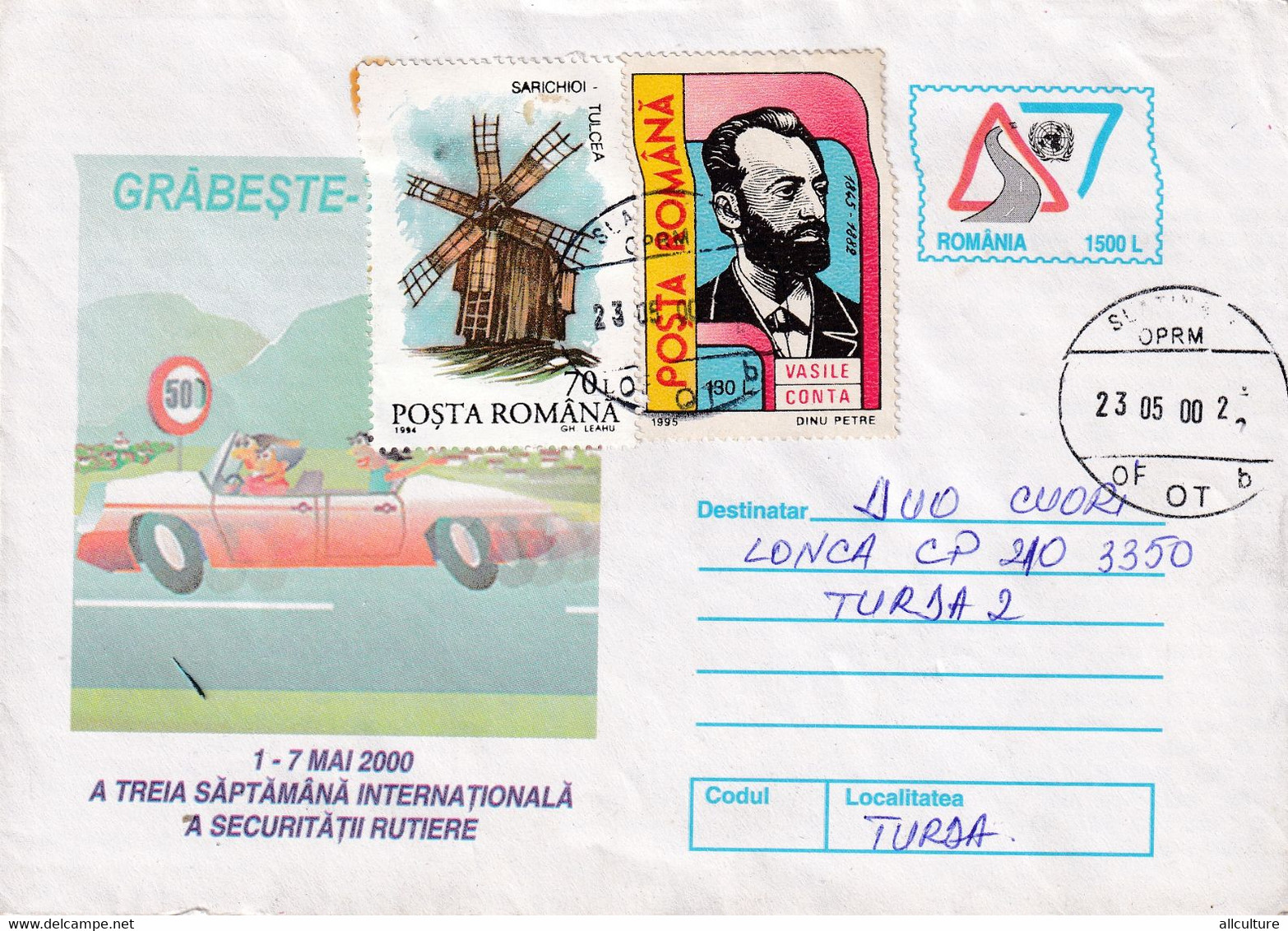 A9753- ROAD SAFETY INTERNATIONAL WEEK, CARS SAFETY, ROMANIAN POSTAGE USED STAMPS, SLATINA 2000 ROMANIA COVER STATIONERY - Coches