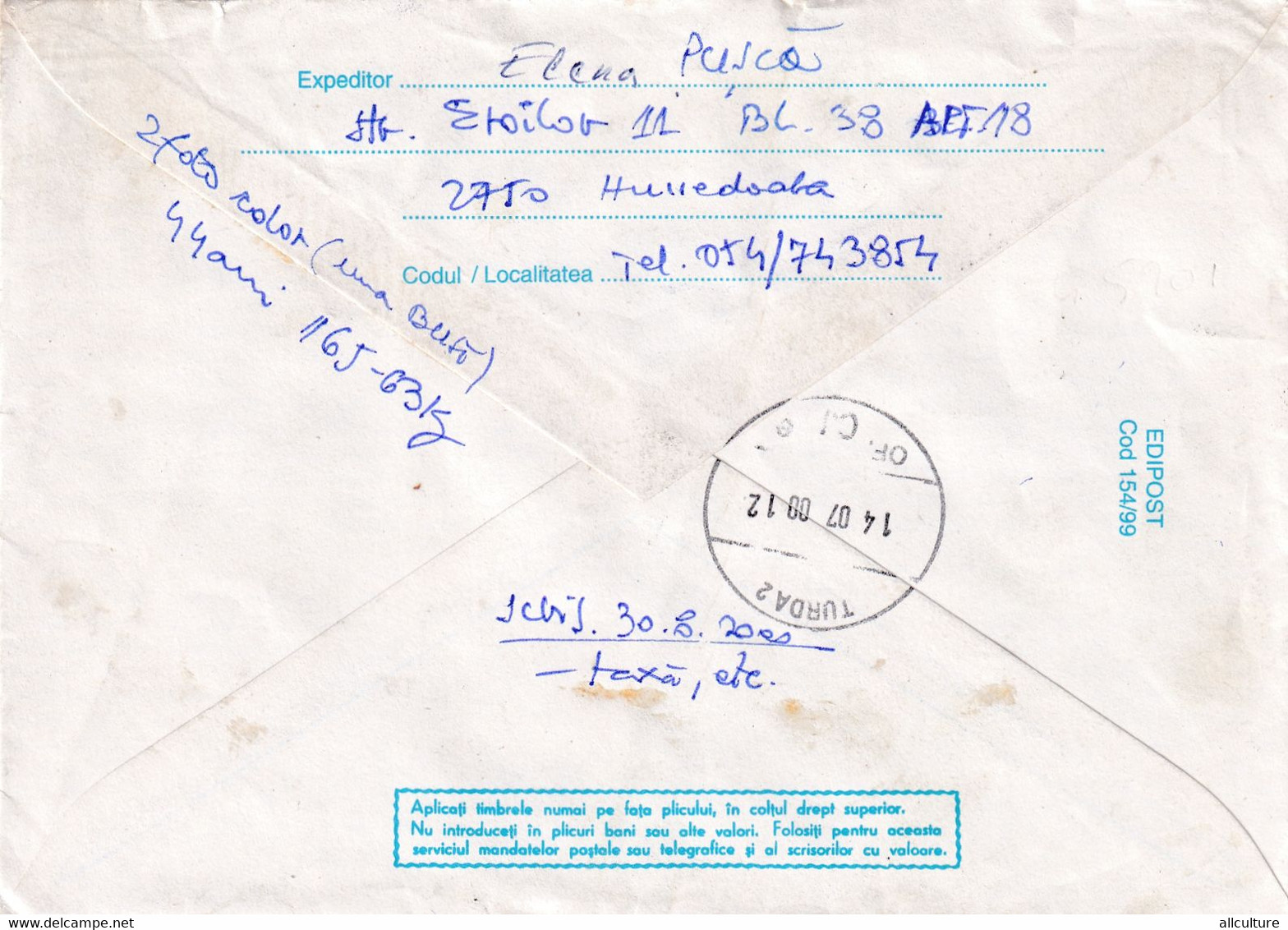 A9766- CONVENTION ON THE RIGHTS OF THE CHILD NATO UNICEF, HUNEDOARA 2000 USED STAMPS ROMANIA COVER STATIONERY - NATO