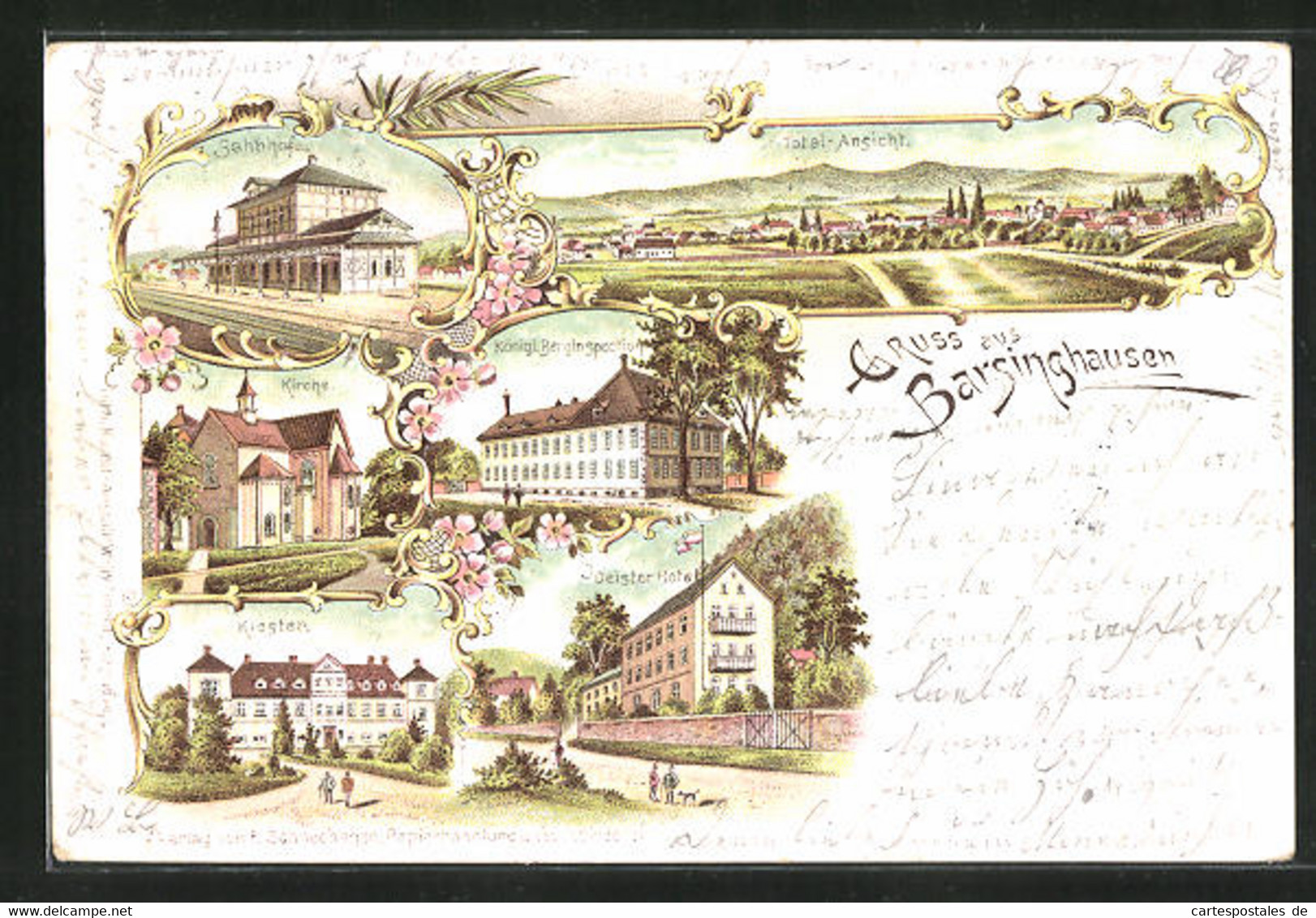 Lithographie Barsinghausen, Hotel Deister, Bahnhof, Kloster - Barsinghausen