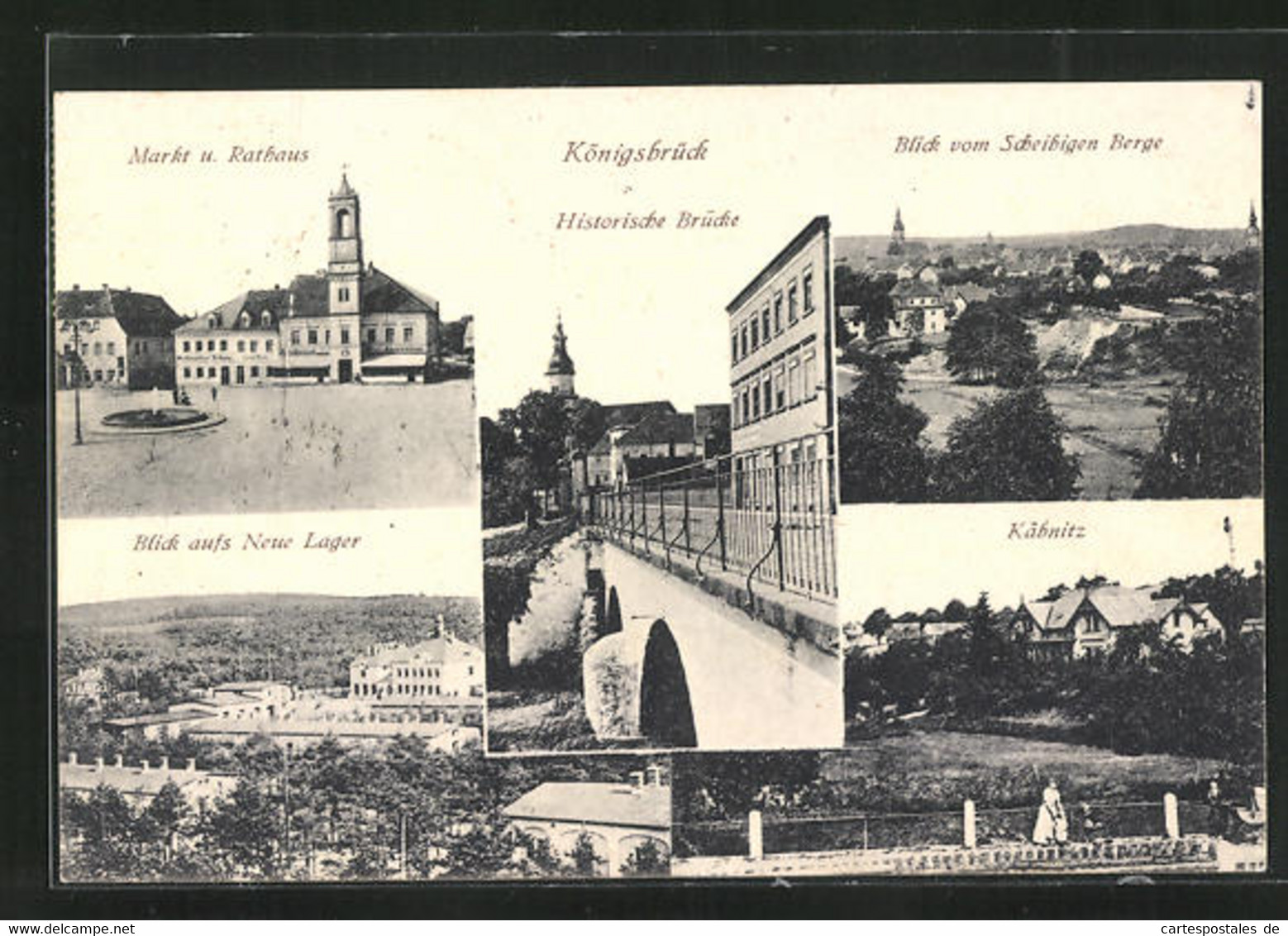 AK Königsbrück, Historische Brücke, Markt Und Rathaus, Käbnitz - Koenigsbrueck
