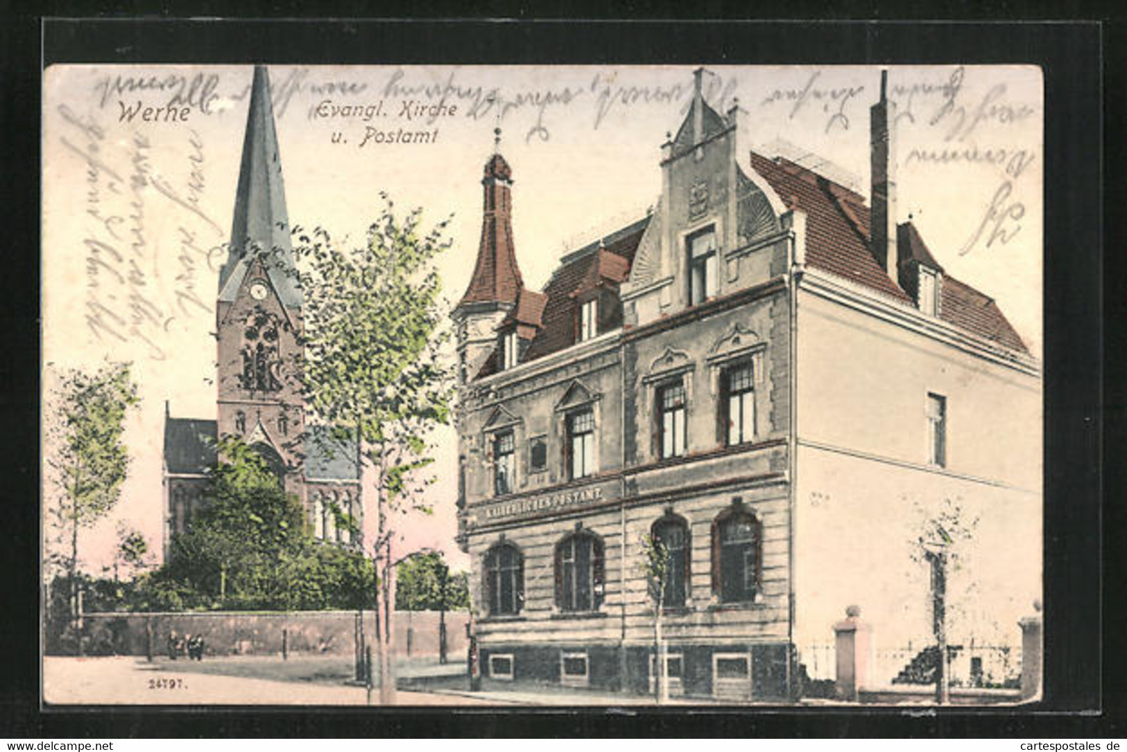 AK Werne, Evangelische Kirche Und Postamt - Werne