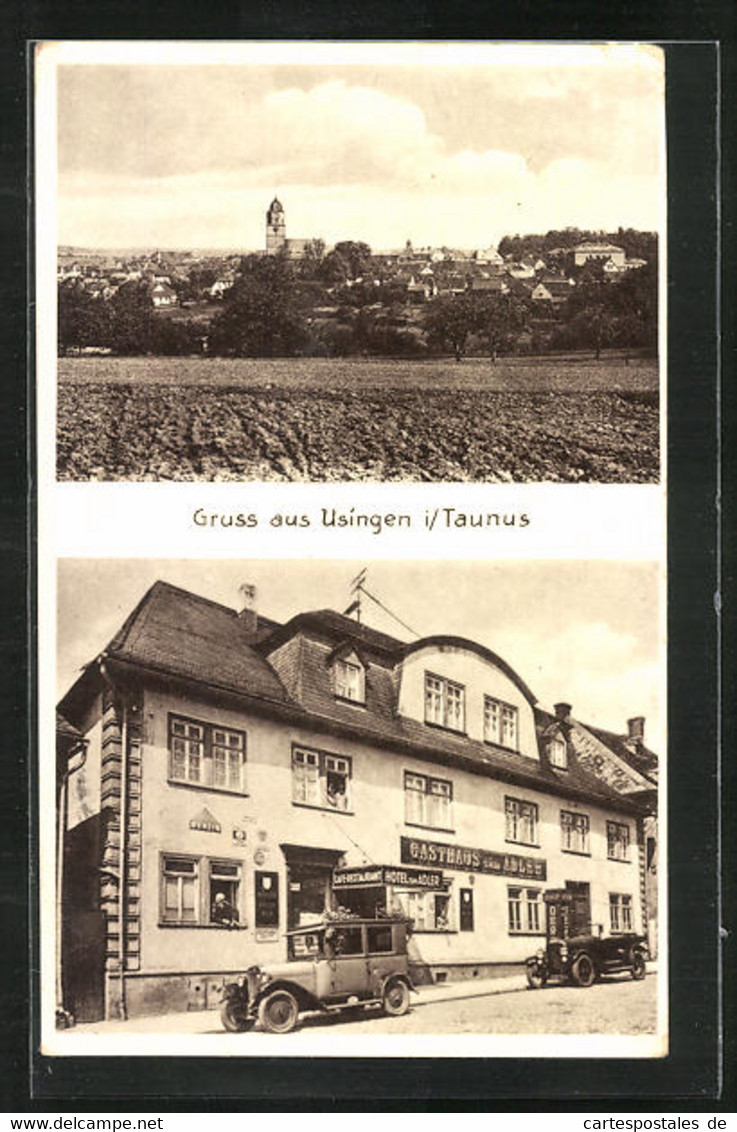 AK Usingen / Taunus, Gasthaus Zum Adler, Stadtpanorama - Usingen