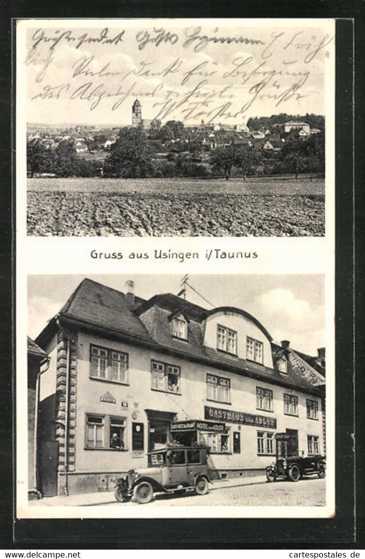 AK Usingen / Taunus, Gasthaus Zum Adler, Stadtpanorama - Usingen