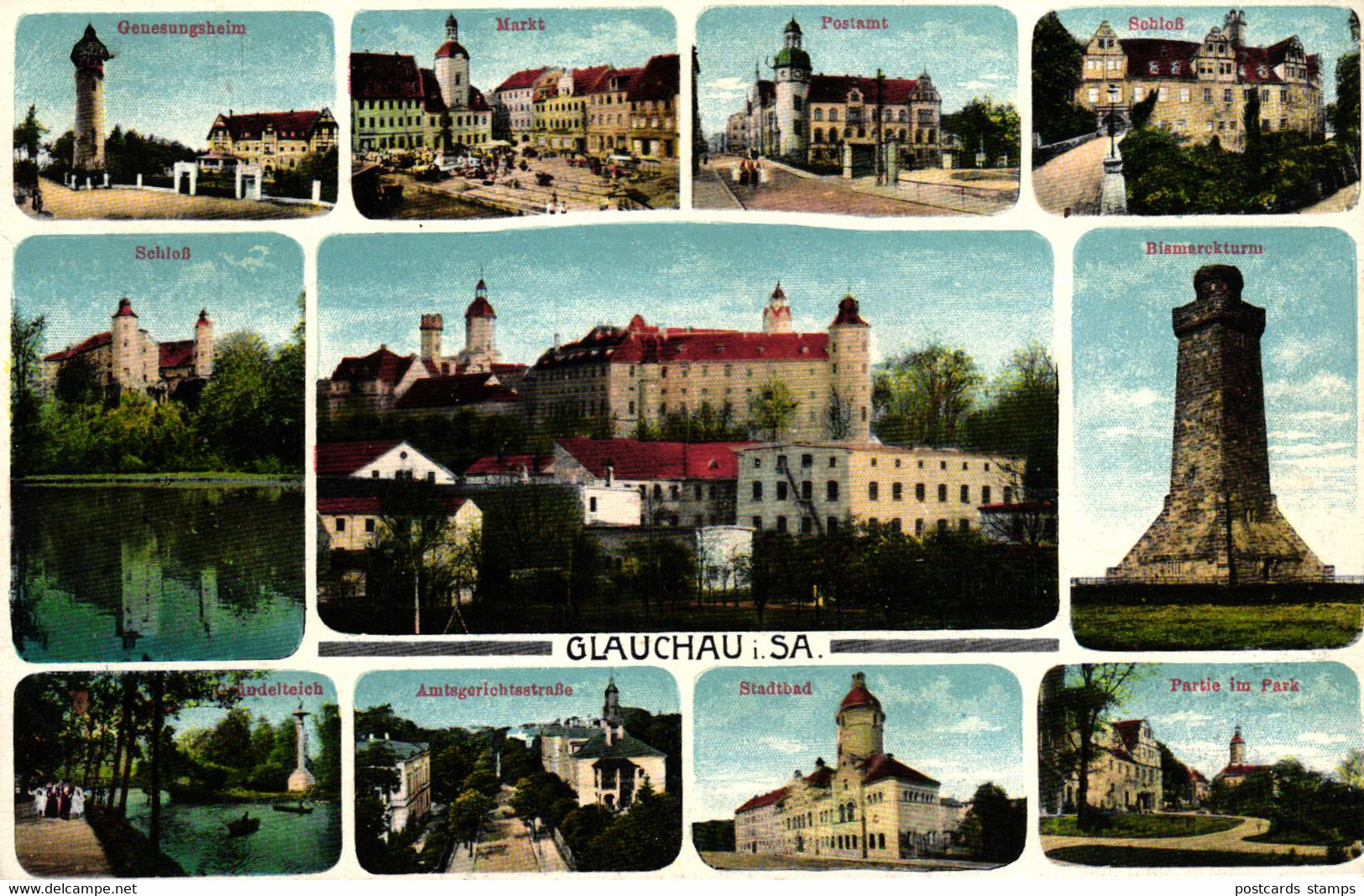 Glauchau, Mehrbild-AK Mit Postamt, 1915 - Glauchau