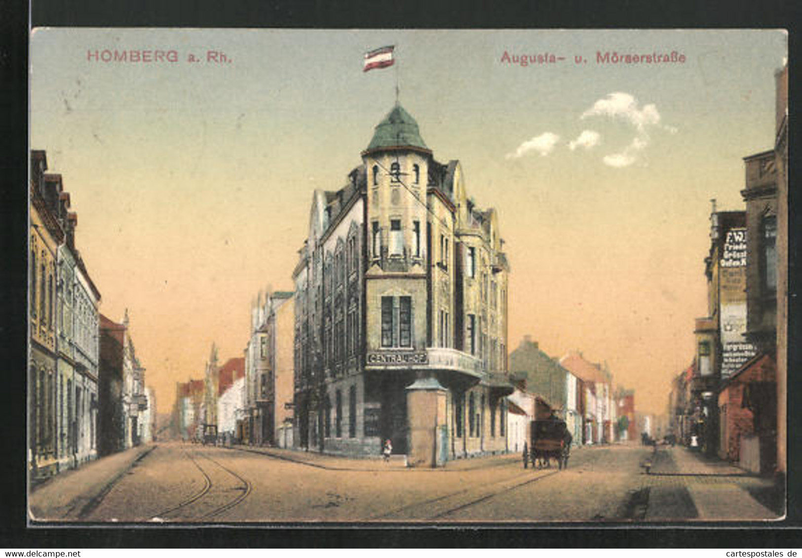 AK Homberg A. Rh., Gabelung Augusta- Und Mörserstrasse Am Hotel Central-Hof - Moers