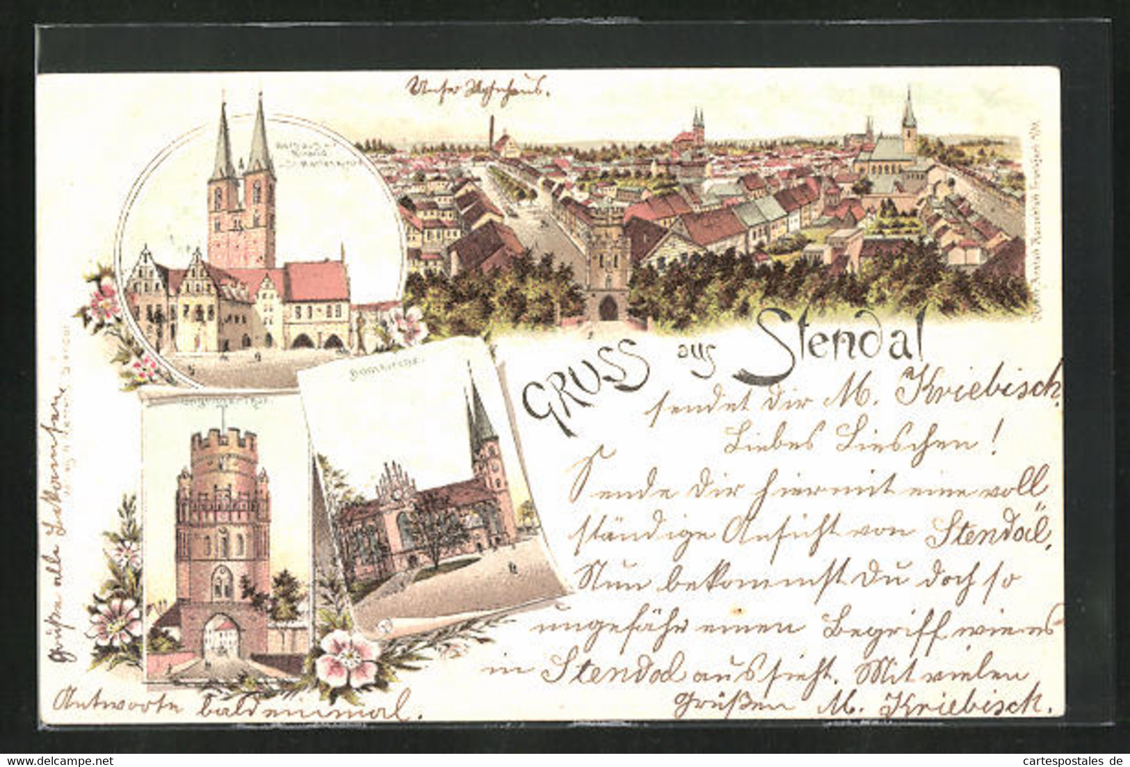 Lithographie Stendal, Rathaus Mit Roland U. St. Marienkirche, Domkirche, Unginger-Tor - Stendal