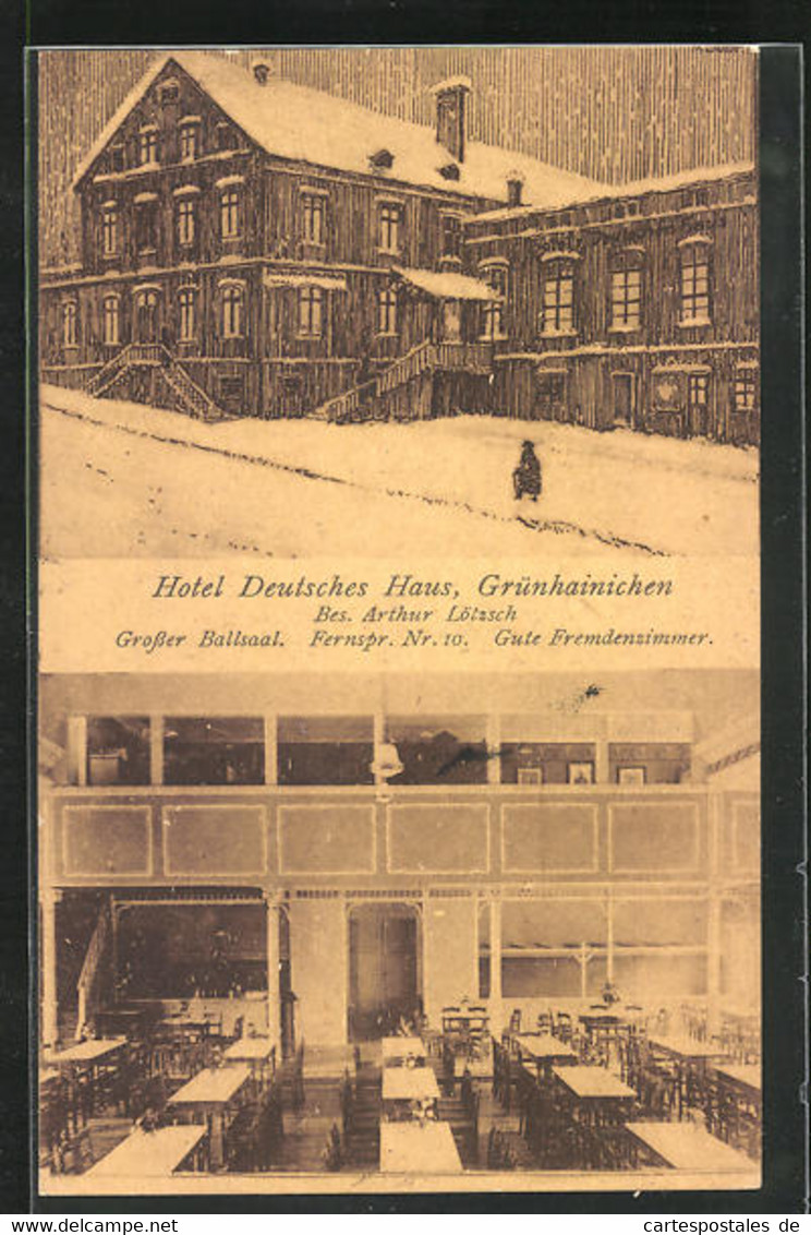 AK Grünhainichen, Hotel Deutsches Haus Im Schnee, Innenansicht - Gruenhain